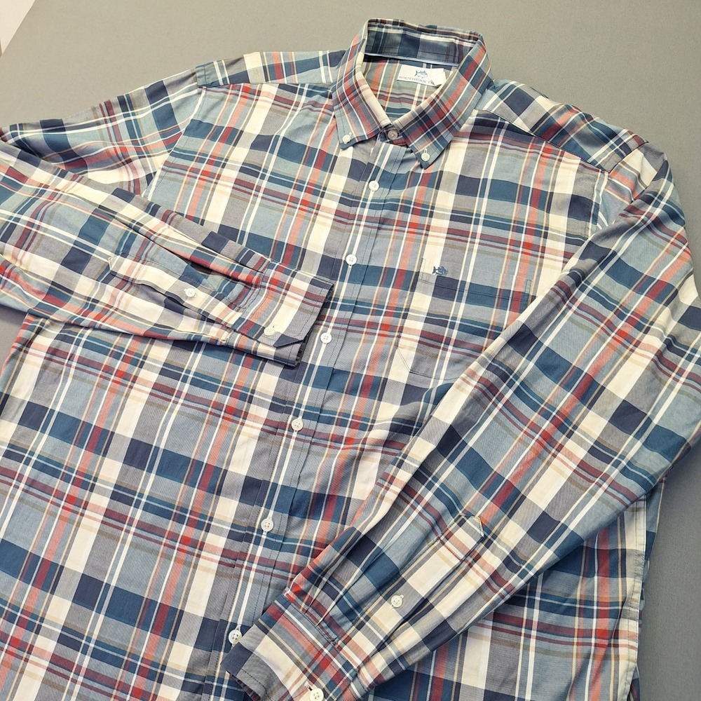 Southern Tide Mens XL Blue Red Plaid Long Sleeve Button Down Shirt 11170
